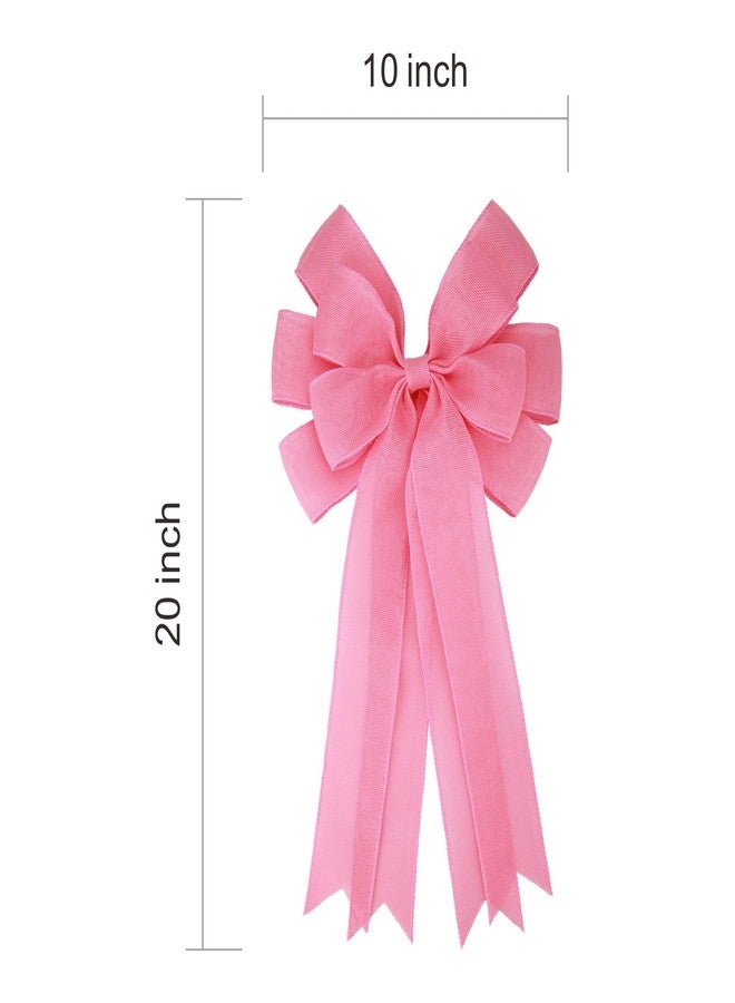 Meseey 2 Pcs 20 x 10 Inch Large Pink Burlap Bows Easter Wreaths Bow for Gift Wrapping Spring Tree Topper Front Door Home Decorations (Pink) - Image 3
